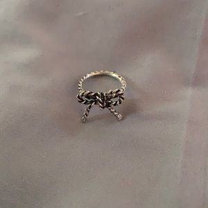 cute silver tied bow ring
